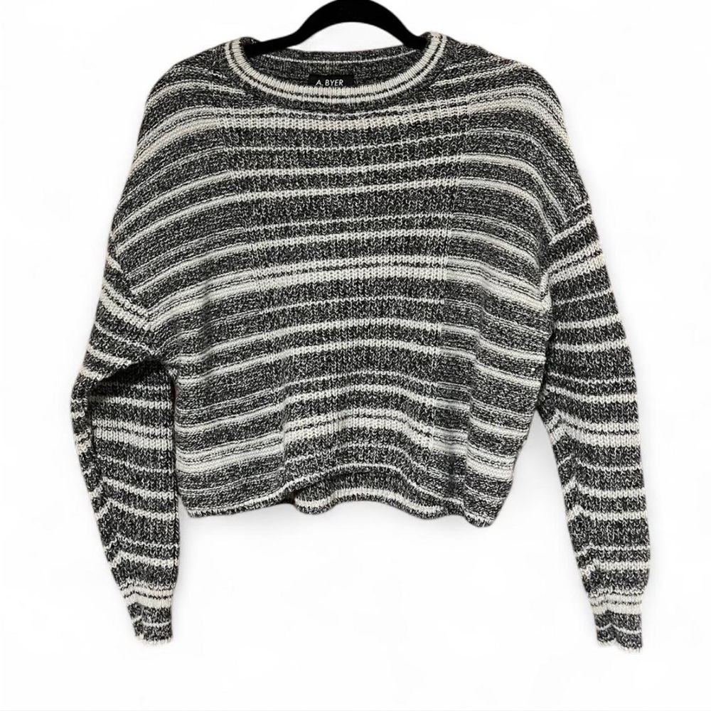 A. Byer Women's Cropped Sweater with Black and Gray Stripes Size Medium